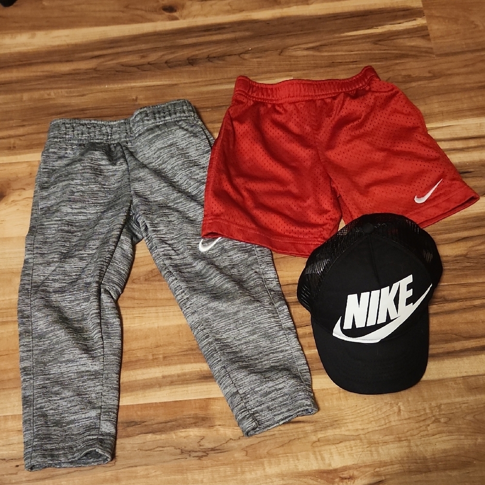 Nike Kids Gray Joggers and Red Shorts Set